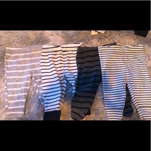 4 pairs of different colored stripped baby pants